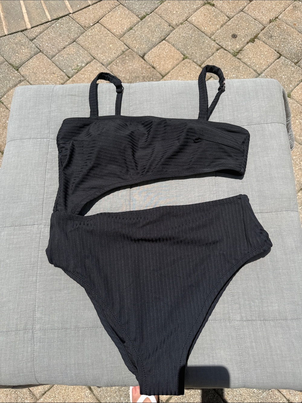 NWOT Shade & Shore Black Ribbed One-Shoulder Swim Set